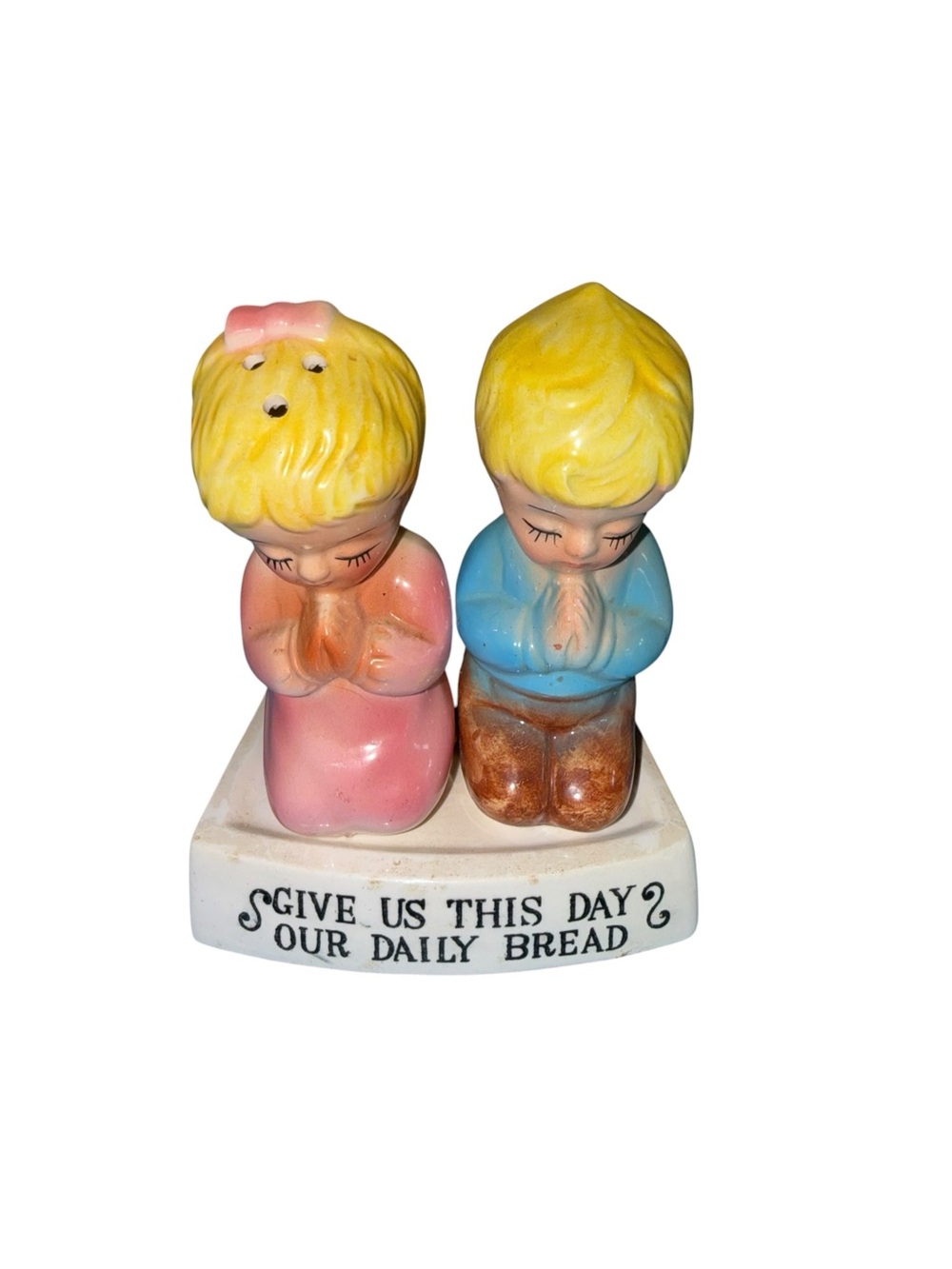 Vintage Praying Children Salt and Pepper Shakers - Pink & Blue
